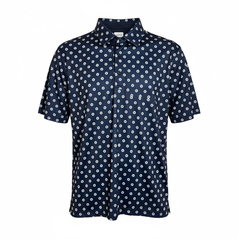 Greg Norman Mens Play Dry Golf Polo Shirt M M Navy All Over Print‎ Shark Logo
